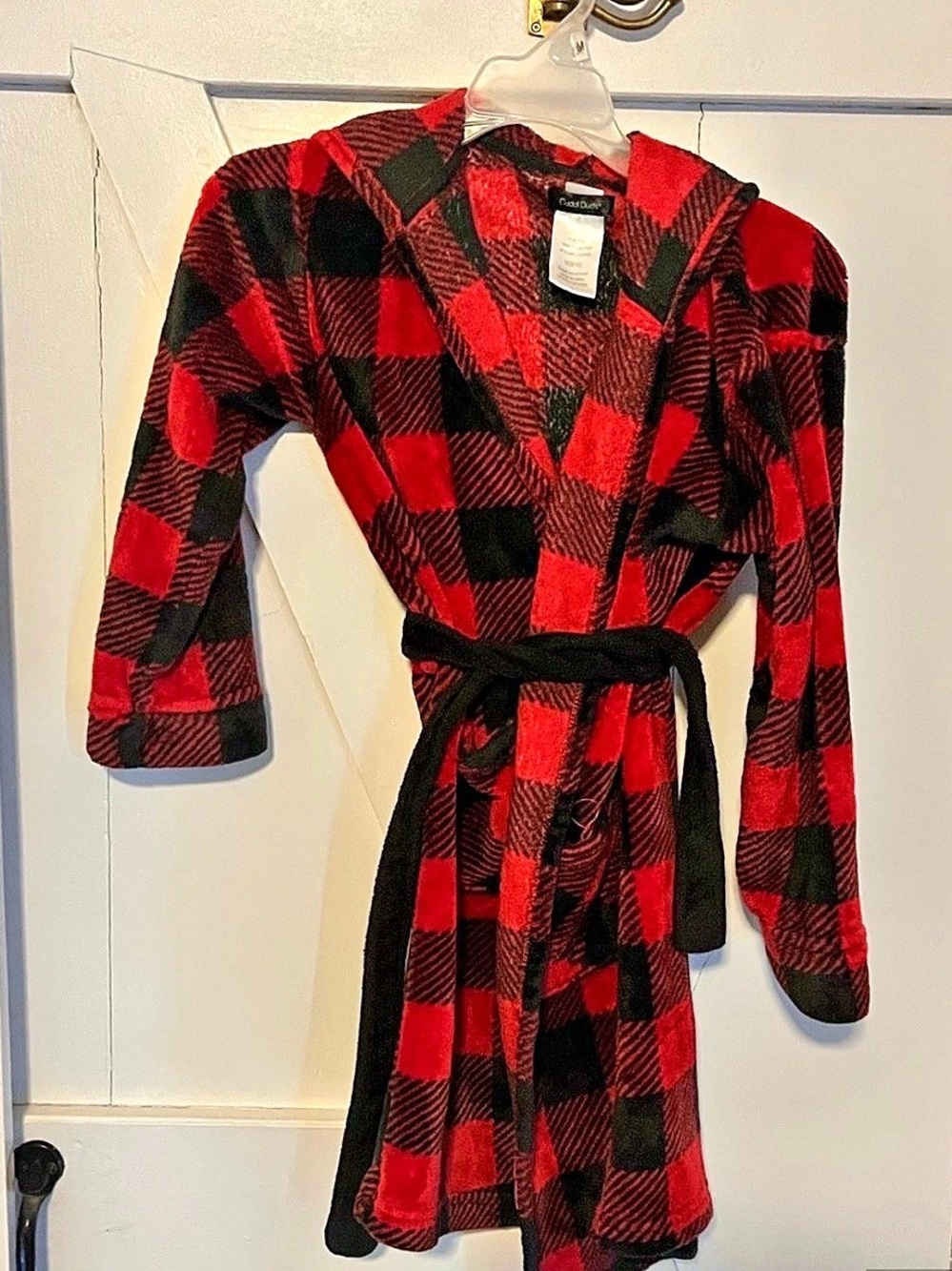 Cuddlduds Red Black Checkered Hooded Robe Medium